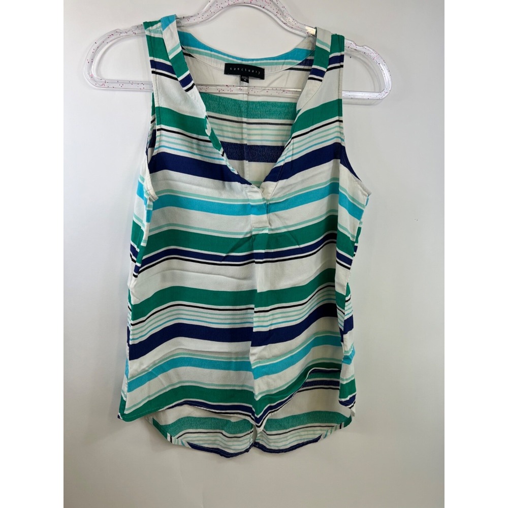 Sanctuary Sleeveless Tank Blouse, White,‎ Navy, Green Striped, Women's Size M